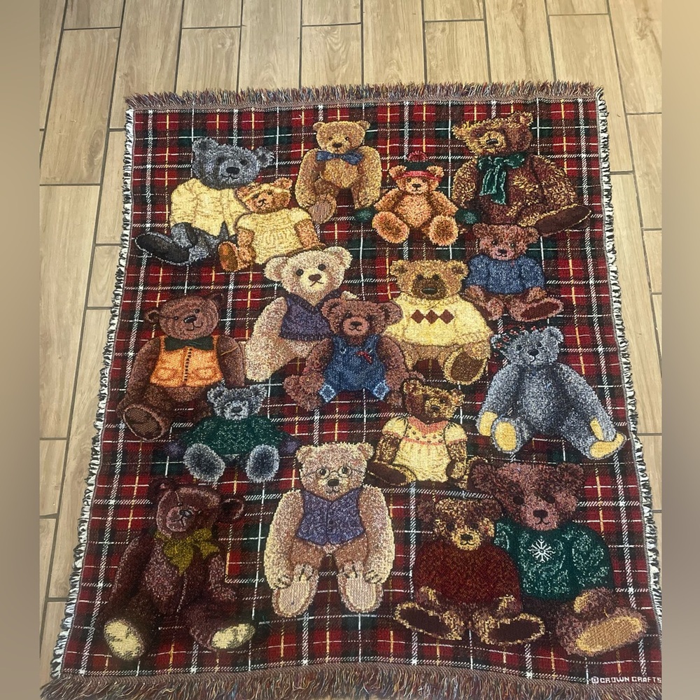 Vintage Plaid Teddy Bear Throw Blanket Cute Unique Festive Holiday Home Decor